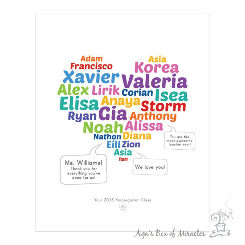 Kindergarten Teacher Appreciation personalized PRINTABLE digital file / Kindergarten Graduation / End of Year Teacher Gifts // 8x10 image 2