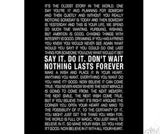 One Tree Hill Quote Printable / Inspirational Quote / Nothing Lasts Forever / Graduation / Black // 8x10