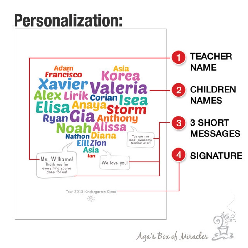 Kindergarten Teacher Appreciation personalized PRINTABLE digital file / Kindergarten Graduation / End of Year Teacher Gifts // 8x10 image 3