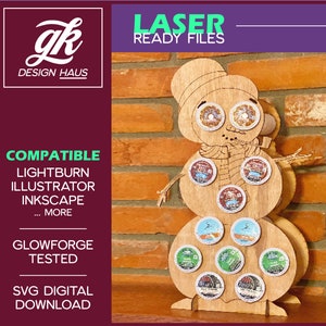 Coffee Pod Snowman Holiday Display / Advent Calendar for 1/8 (.12") material - Digital Download SVG - Glowforge Mira Thunder Omtech K40