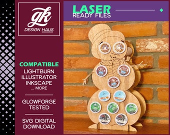 Coffee Pod Snowman Holiday Display / Advent Calendar for 1/8 (.12") material - Digital Download SVG - Glowforge Mira Thunder Omtech K40