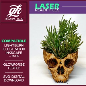 Skull Small Bowl / Planter - Gestapelde plakjes - 1/8" (.12") Materiaal - Digitale download SVG - Glowforge Mira Thunder Omtech K40 FSL