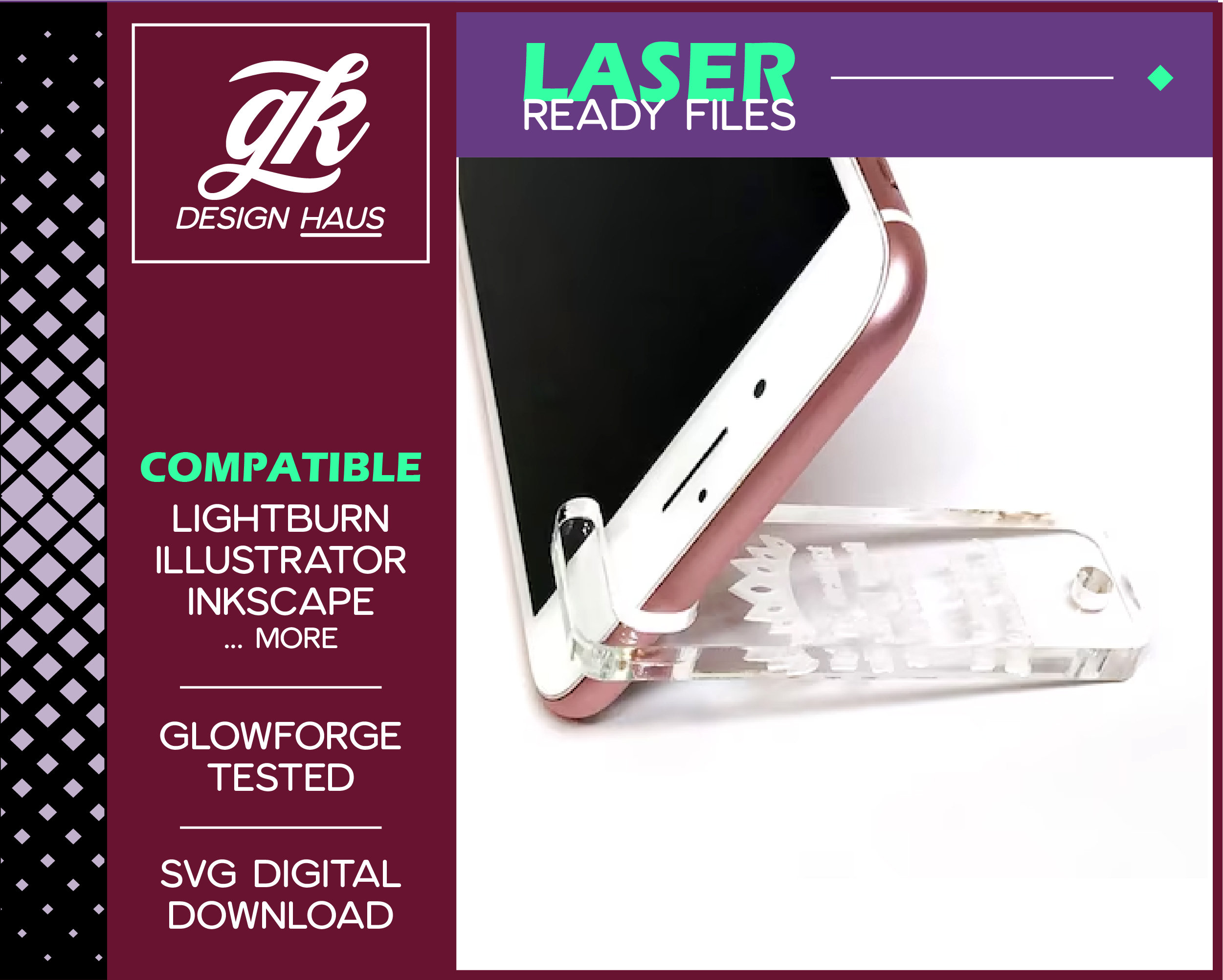 Keychain Phone Stand with No Design 1/4" (.21") Material - Digital Download SVG - Glowforge Mira Thunder Omtech K40 FSL