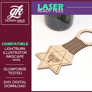 Wein Geschenkanhänger mit Davidstern / Hanukkah Menorah - Diamant Design Wohnscharnier für 1/8" (.12") Material - Digital Download SVG - Mira