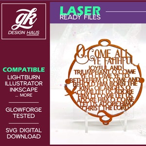 O Come All Ye Faithful - Lyrics Carols Word Ornament - 1/8" (.12") Material - Digital Download SVG - Glowforge Mira Thunder Omtech K40