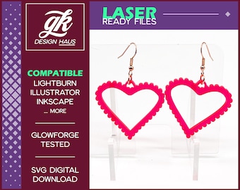 Lacy Doily Heart Earrings - 1/8" (.12") Material - Digital Download SVG  - Glowforge Mira Thunder Omtech K40 FSL - Acrylic MDF