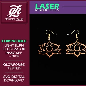 LotusBlume Ohrringe - Sacred - 1/8" (.12") Material - Digital Download SVG - Glowforge Mira Thunder Omtech K40 FSL - Meditation Zen