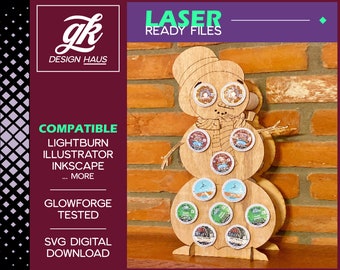 Coffee Pod Snowman Holiday Display / Advent Calendar for 1/4" (.21") material - Digital Download SVG - Glowforge Thunder Mira Omtech K40