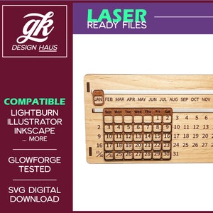 BUNDLE - Perpetual Calendar Design Tabbed Fit 8 inch - 1/4" (.21") - Digital Download SVG - Glowforge Mira Thunder Omtech K40