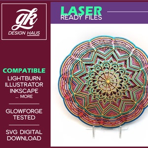 Mandala Muster - 8 Lagen - 1/8" (.12") Material - Digital Download SVG - Glowforge Mira Thunder Omtech K40 FSL - Meditation Zen