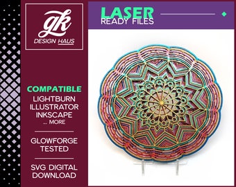 Layered Mandala Pattern - 8 layers - 1/8&quot; (.12&quot;) Material - Digital Download SVG - Glowforge Mira Thunder Omtech K40 FSL - Meditation Zen