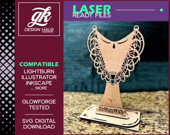 Jewelry & Necklace Display Stand Design made for 1/8" (.12") Material - wood or MDF - Digital Download SVG - Glowforge Mira Thunder Omtech