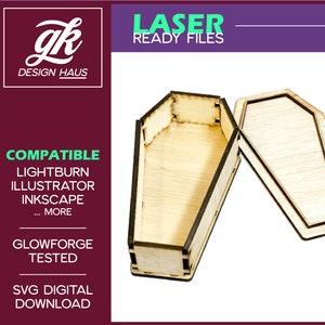 Coffin Shaped Box for 1/4&quot; (.21&quot;) Material  8&quot; size- Digital Download SVG
