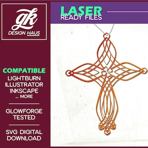 Cross - Elegant Floral Ornament - 1/8" (.12") Material - Digital Download SVG - Glowforge Mira Thunder Omtech K40 FSL