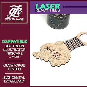 Wine Gift Tag with Turkey Gobble and Diamond Design Living Hinge for 1/8" (.125") Material  - Digital Download SVG - Glowforge Mira Omtech