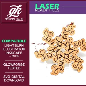 Kalligraphie Schneeflocke Ornament - Liebe - 1/8" (.12") Material - Digital Download SVG - Glowforge Mira Thunder Omtech K40 FSL