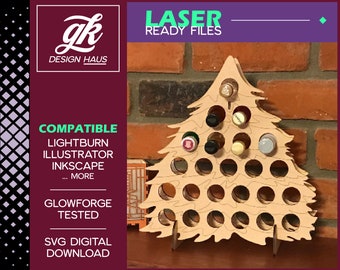 Mini Liquor Bottle Christmas Tree Holiday Display / Advent Calendar for  1/4" (.21")  Material - Digital Download SVG - Glowforge Mira