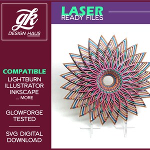 Layered Flower Muster - Mehrreihiges Mandala - 1/8" (.12") Material - Digital Download SVG - Glowforge Mira Thunder Omtech K40 FSL
