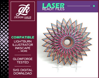 Layered Flower Pattern - Layered Mandala - 1/8&quot; (.12&quot;) Material - Digital Download SVG - Glowforge Mira Thunder Omtech K40 FSL