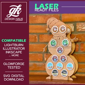 Coffee Pod Snowman Holiday Display / Advent Calendar for 1/4" (.21") material - Digital Download SVG - Glowforge Mira Thunder Omtech K40