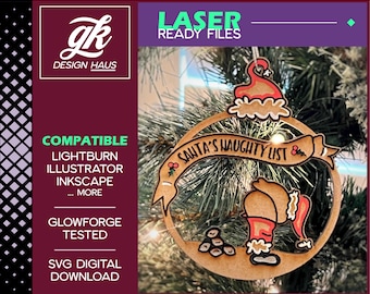 Santa's Naughty List Ornament - Digital Download SVG - Christmas Holiday - Pooping Santa - Coal - Bad Year - Glowforge Mira Thunder Omtech