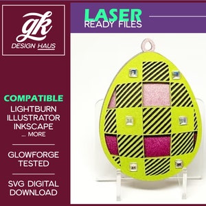 Osterei Stoff Büffelkaro Layered Design mit Ornament und Bogen Post tm - Digital Download SVG - Glowforge Mira Thunder K40 Omtech