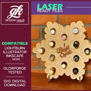 Mini Liquor Bottle Snowflake Holiday Display / Advent Calendar for 1/8" (.12")  Material - Digital Download SVG - Glowforge Mira Omtech K40