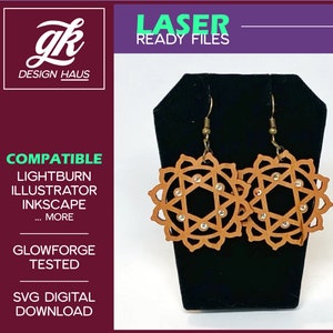 Mandala Style Sacred Lotus Earring Design - 1/8" (.12") Material - Digital Download SVG - Glowforge Mira Thunder Omtech K40 FSL - Meditation