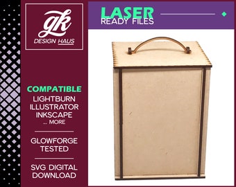 Box Lantern with Blank Sides & optional handle for 1/4" (.21") Material - Digital Download SVG - Slot Style - Glowforge Mira Thunder Omtech