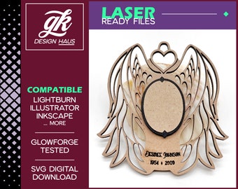 Memorial Angel Wings Ornament with Portait - Remembrance - Digital Download SVG - Glowforge Mira Thunder Omtech K40 FSL - Memento Loved One