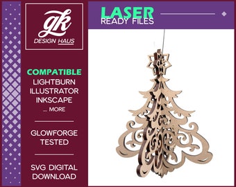Christmas Tree / Holiday Tree 3D Ornament - 1/8" (.12") Material - Digital Download SVG - Glowforge