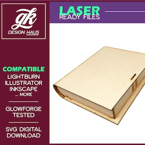 Large Book Box with Living Hinge Binding and Pinch Clasp for 1/8&quot; (.12&quot;) Material - Digital Download SVG - Glowforge Mira Thunder Omtech