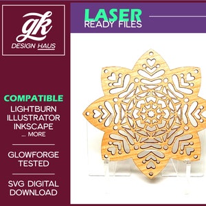 Folk Art Style Hearts Ornament - 1/8&quot; (.12&quot;) Material - Digital Download SVG - Glowforge Mira Thunder Omtech K40 FSL