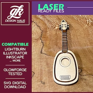 Acoustic Ukelele Ornament - 1/8" (.12") Material - Digital Download SVG - Glowforge Mira Thunder Omtech K40 FSL - Musical Instruments
