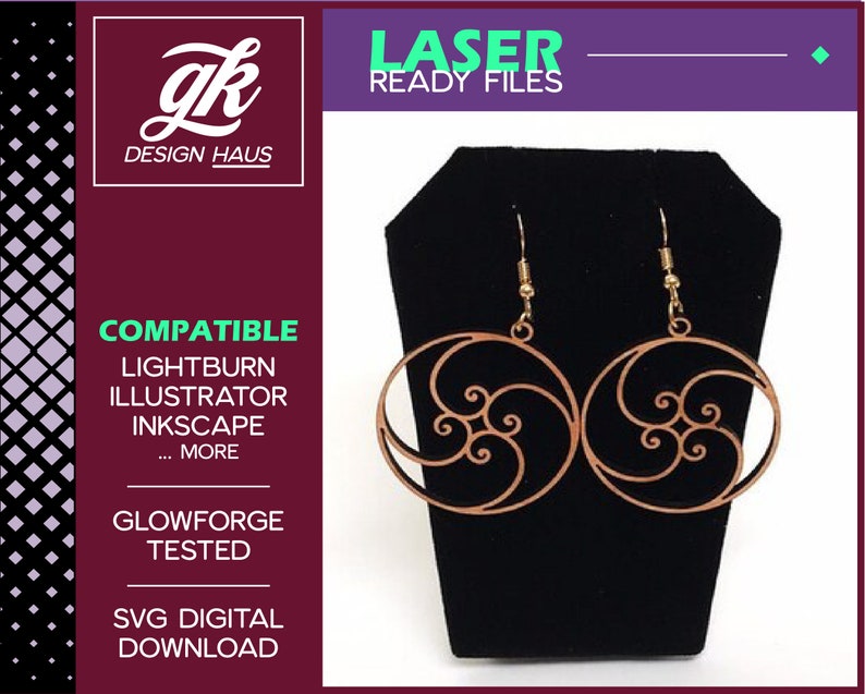 Golden Ratio Earrings Swirl Pattern Fibonacci Sequence 1/8 .12 Material Digital Download SVG Glowforge Mira Thunder Omtech K40 FSL image 1