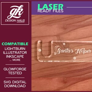 Keychain Phone Stand with Santa's Helper Design 1/4" (.21") Material - Digital Download SVG - Glowforge Mira Thunder Omtech K40 FSL