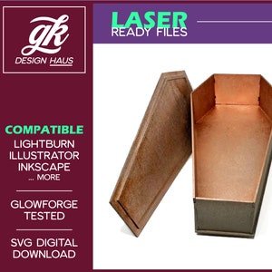 Coffin Shaped Box for 1/8" (.12") Material  14" size - Digital Download SVG  - pet funeral, casket - Glowforge Mira Thunder Omtech