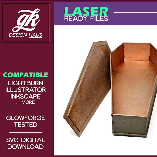 Coffin Shaped Box for 1/8" (.12") Material  14" size - Digital Download SVG  - pet funeral, casket - Glowforge Mira Thunder Omtech