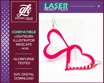 Large Funky Heart Earrings - 1/8" (.12") Material - Digital Download SVG  - Glowforge Mira Thunder Omtech K40 FSL - Acrylic MDF