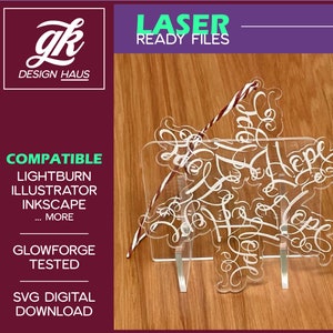 Kalligraphie Schneeflocke Ornament - Hope - 1/8" (.12") Material - Digital Download SVG - Glowforge Mira Thunder Omtech K40 FSL