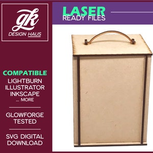 Lanterna de caixa com laterais em branco e alça opcional para material de 1/8" (0,12") - Download digital SVG - Glowforge Mira Thunder Omtech K40 FSL