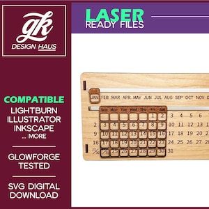 BUNDLE - Perpetual Calendar Design Tabbed Fit 8 inch - 1/8" (.12") - Digital Download SVG - Glowforge Mira Omtech K40