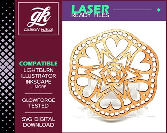 Folk Art Style Hearts Ornament - 1/8" (.12") Material - Digital Download SVG - Glowforge Mira Thunder Omtech K40 FSL