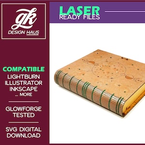 Large Book Box with Spellbook Design and Living Hinge Binding and Pinch Clasp for 1/8&quot; (.12&quot;) Material - Digital Download SVG - Glowforge