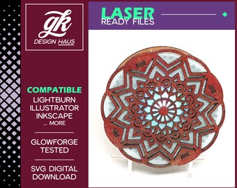 Ornament with Stained Glass Window Pattern and Diamond Design Living Hinge Edge for 1/8" (.12") Material  - Digital Download SVG - Glowforge