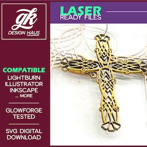 Cross - Elegant Twined Ornament - 1/8" (.12") Material - Digital Download SVG - Glowforge Mira Thunder Omtech K40 FSL