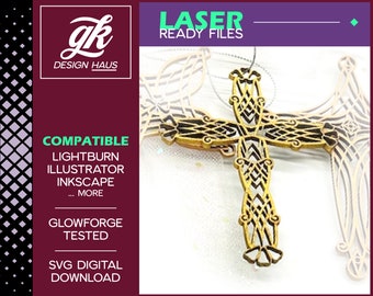 Cross - Elegant Twined Ornament - 1/8" (.12") Material - Digital Download SVG - Glowforge Mira Thunder Omtech K40 FSL