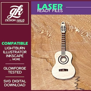 Acoustic Guitar Ornament - 1/8" (.12") Material - Digital Download SVG - Glowforge Mira Thunder Omtech K40 FSL - Musical Instrument