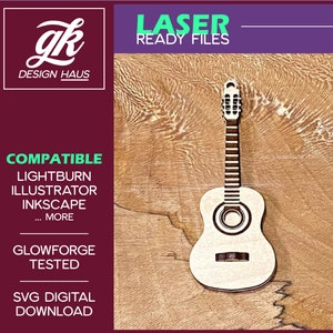 Acoustic Guitar Ornament - 1/8" (.12") Material - Digital Download SVG - Glowforge Mira Thunder Omtech K40 FSL - Musical Instrument