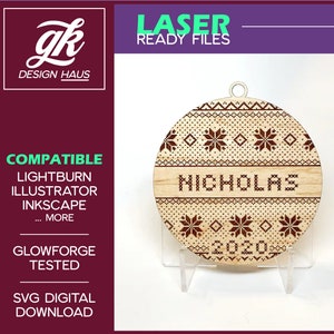 Ugly Sweater Cross Stitch Ornament 1/8" (.12") or 1/4" (.21") - Digital Download SVG - Glowforge Mira Thunder Omtech K40 - Fun kid ornament